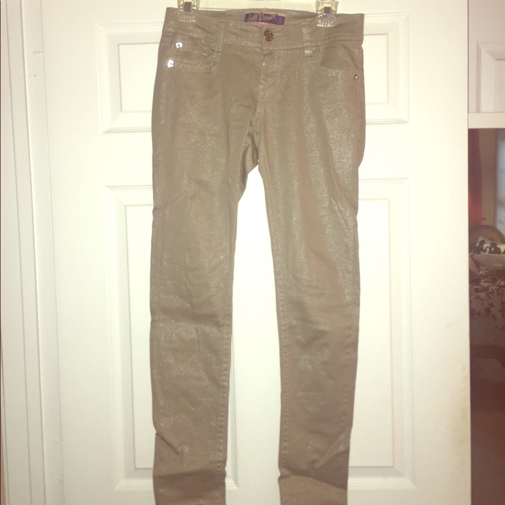 Tan sparkle skinny jeans